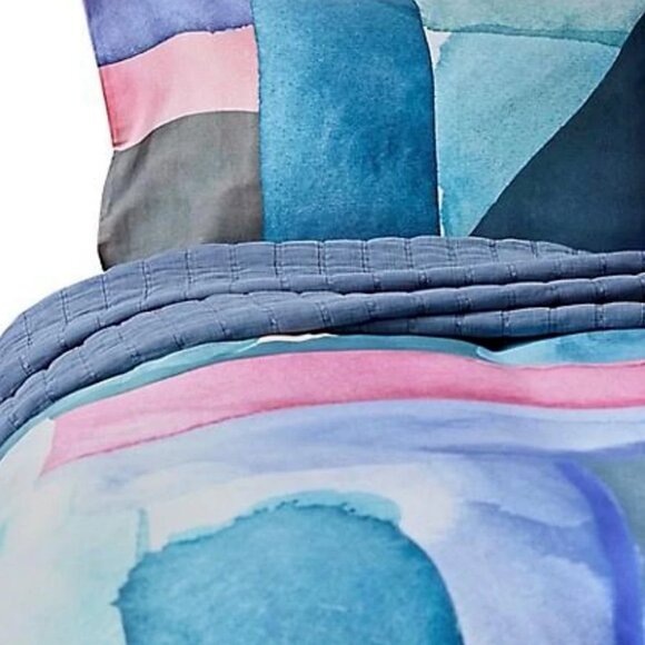 Bluebellgray Queen Duvet Cover Set 3-Piece Blue Abstract Cotton Bedding - Picture 7 of 7